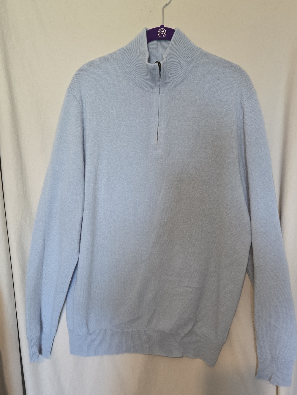 Cashmere Quarter Zip Sweater Mens L 100% 2 Ply Light Blue Christian Lacroix.